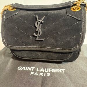 Saint Laurent Paris YSL Black Suede Quilted Chain Shoulder Bag